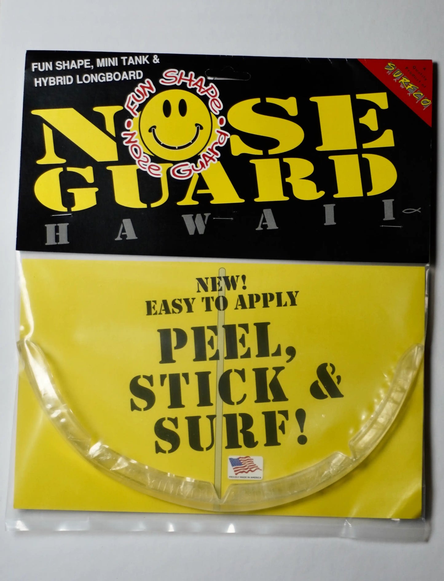 Balení SurfCo Hawaii Fun Shape Nose Guard Kit – čirý chránič špičky surfboardu, peel-stick instalace.