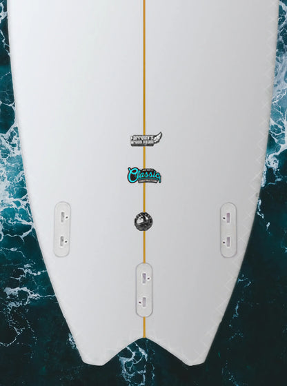 Surfboard Buster 5'2 F-Type Super Rails, ocean , detail finbox tail