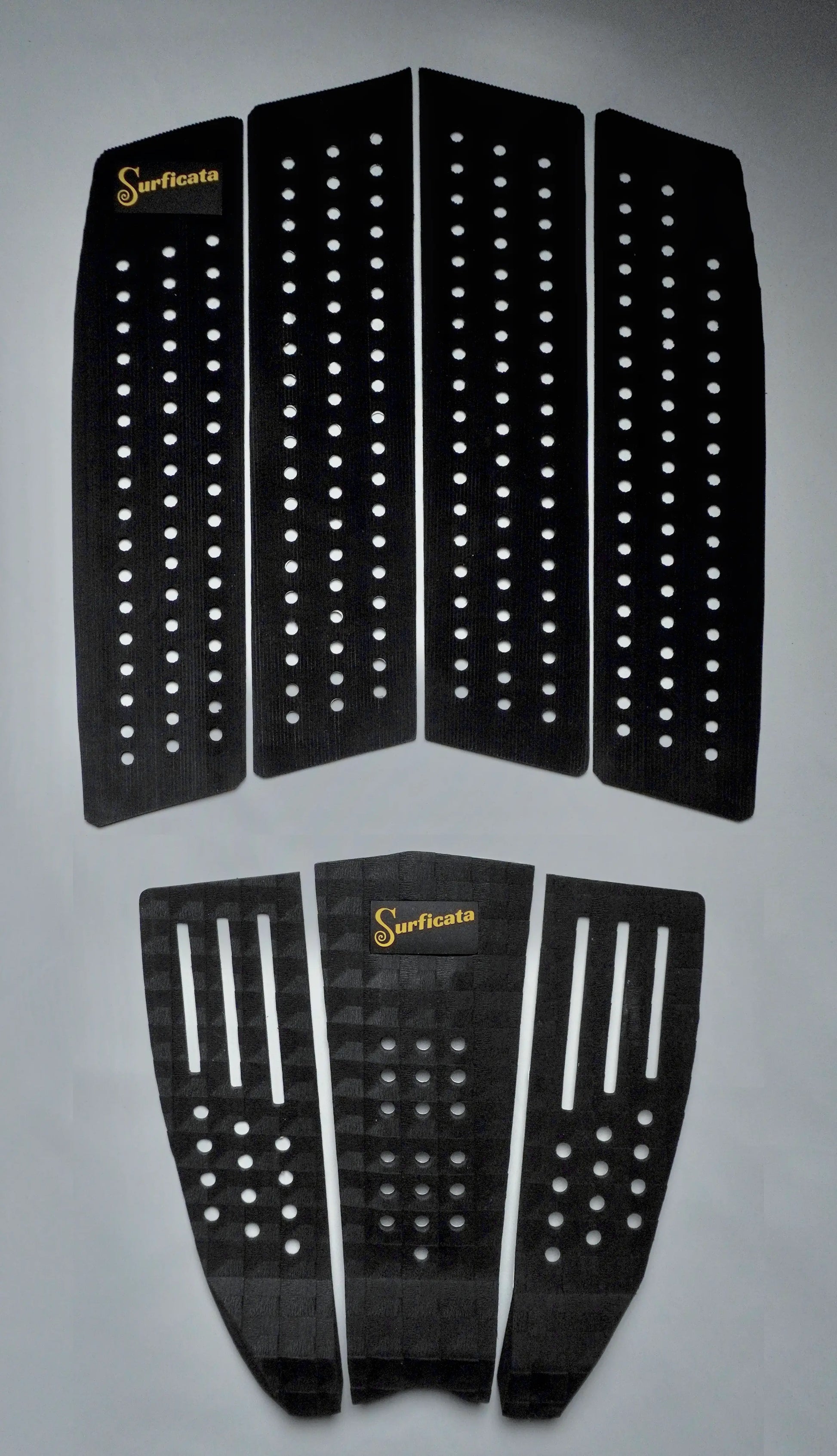 kompletní grip set Surficata v černé barvě – tail pad a front pad z lehké EVA pěny s vroubkovanou strukturou - ilustrační set