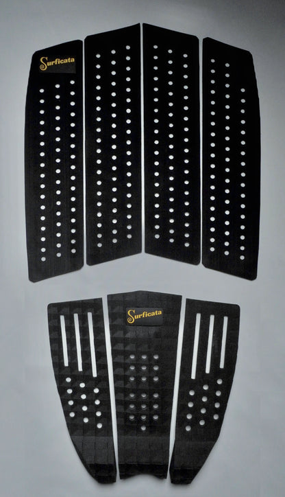 kompletní grip set Surficata v černé barvě – tail pad a front pad z lehké EVA pěny s vroubkovanou strukturou - ilustrační set