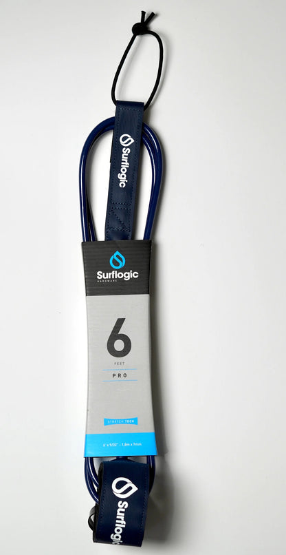 Navy Surflogic Leash Pro 6' fully packaged on a white background