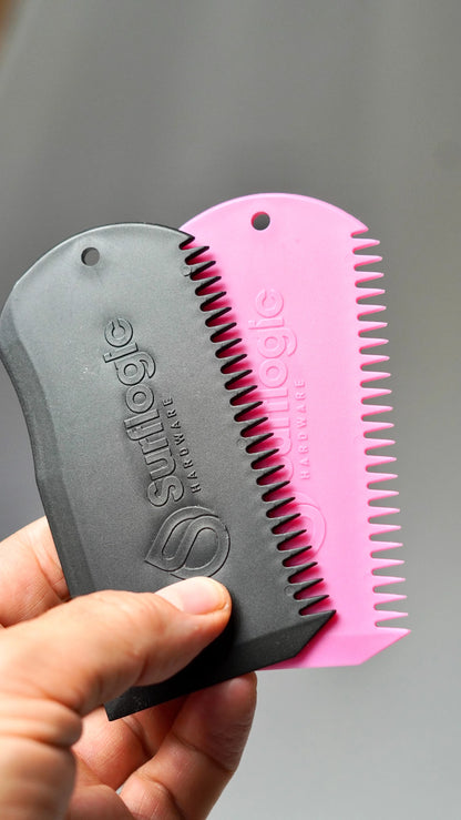 Set růžového a černého Surflogic Wax Comb – škrabka a hřeben na surfový vosk
